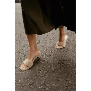 ZARA FAUX FUR HEELED SANDALS